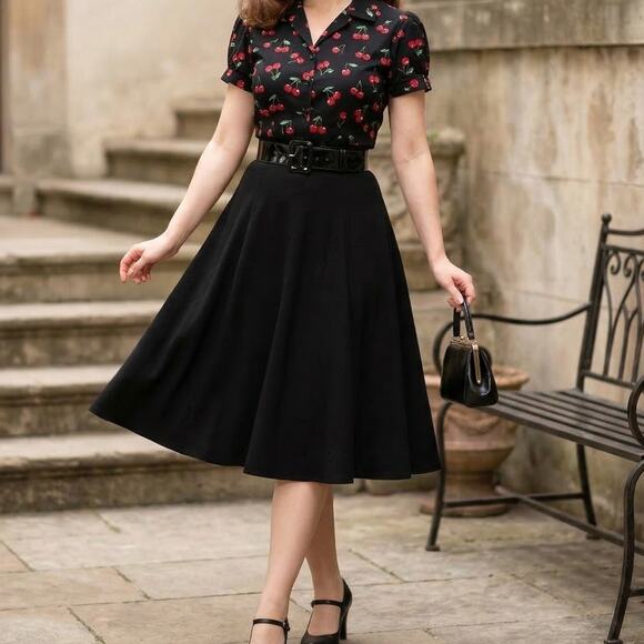 Laura Byrnes California Pinup Pleated Box Skirt in Black size Small - Picture 12 of 12